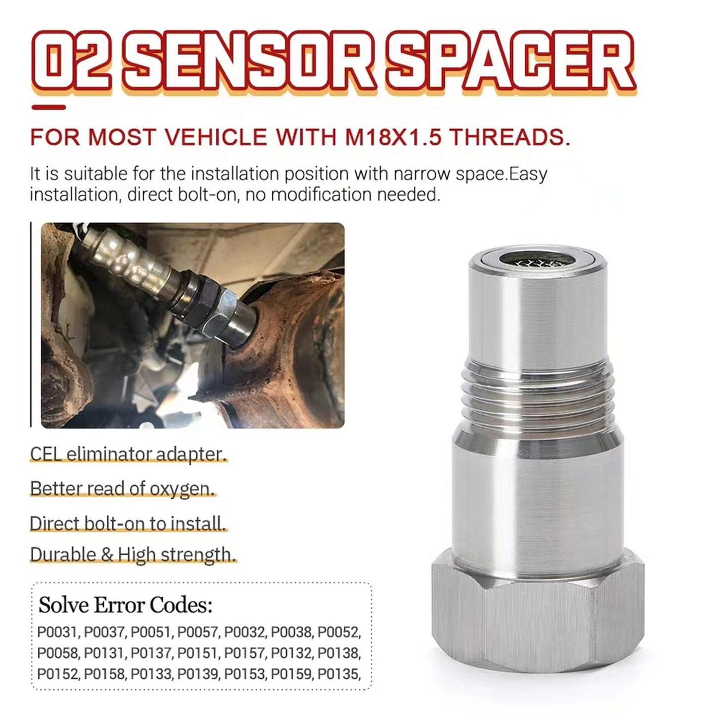 CHGRNLF 2-50Pcs Extension Filter Oxygen O2 Sensor Connector Extender Spacer Internal Thread M18*1.5 Stainless Steel Adapter Auto Parts