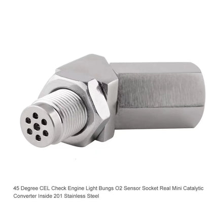 CHGRNLF 45 Degree Car Oxygen O2 Sensor Adapter Cel Fix Check Engine Light Eliminator, Mini Catalytic Converter Oxygen O2 Sensor CEL M18X1.5-304 Stainless Steel