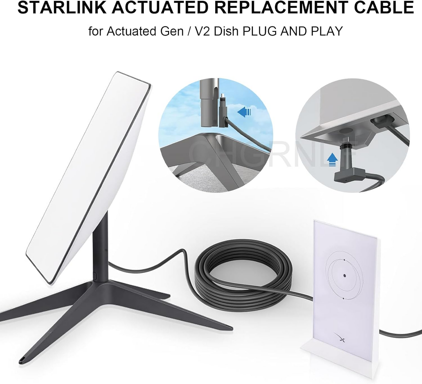 CHGRNLF Starlink Cable Cord Rectangular Dish to Router V2 Replacement Cable Cord, Grey