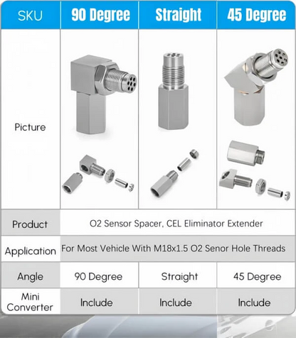 CHGRNLF 45 Degree Car Oxygen O2 Sensor Adapter Cel Fix Check Engine Light Eliminator, Mini Catalytic Converter Oxygen O2 Sensor CEL M18X1.5-304 Stainless Steel