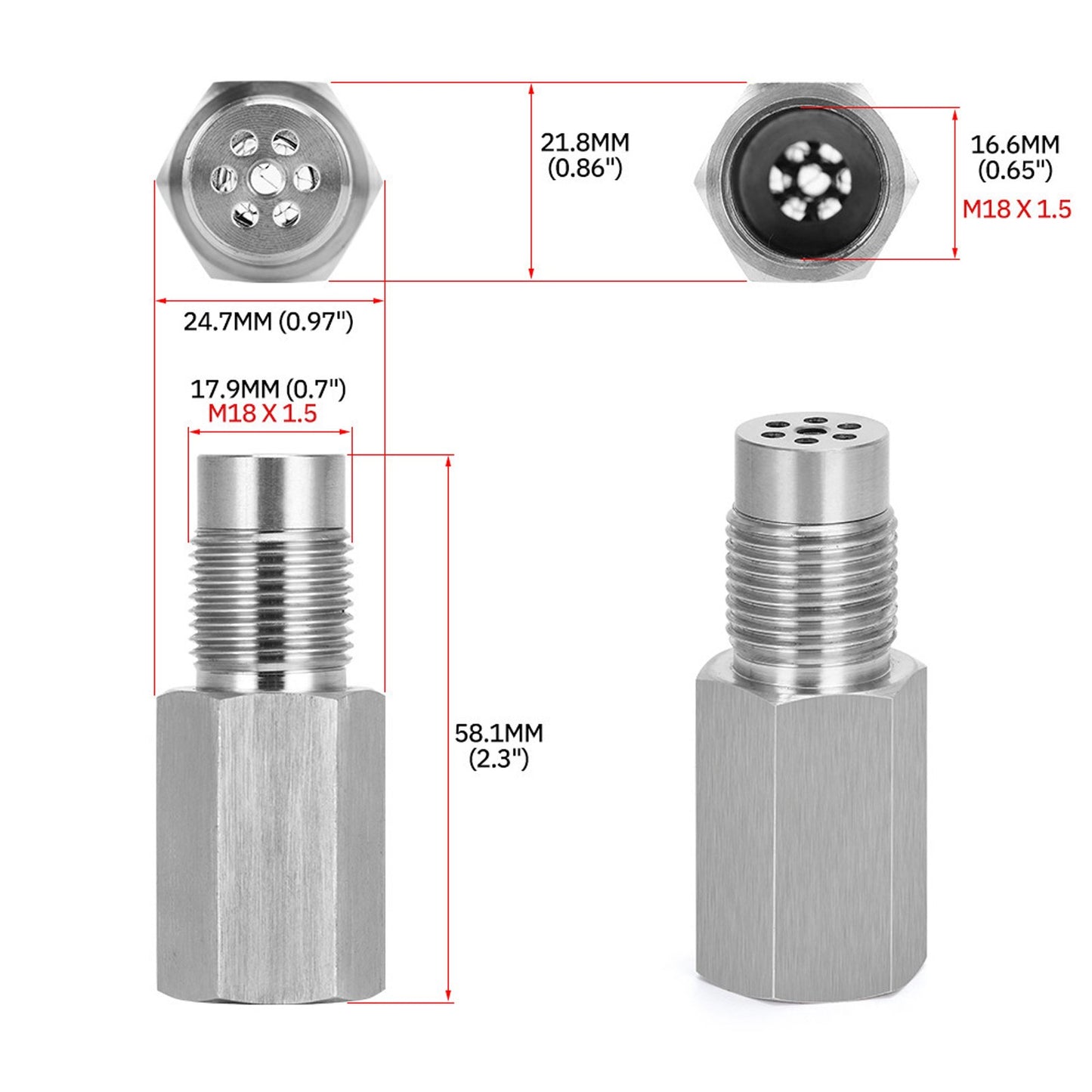 CHGRNLF M18x1.5 Thread Adapter, 58mm Car Oxygen O2 Sensor Adapter Cel Fix Check Engine Light Eliminator, – 304 Stainless Steel