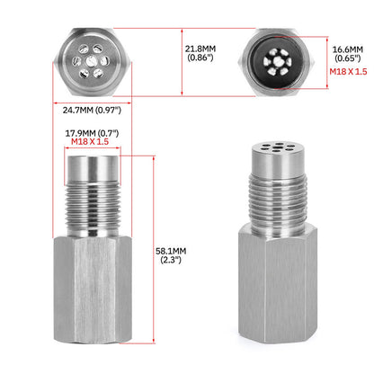 CHGRNLF M18x1.5 Thread Adapter, 58mm Car Oxygen O2 Sensor Adapter Cel Fix Check Engine Light Eliminator, – 304 Stainless Steel