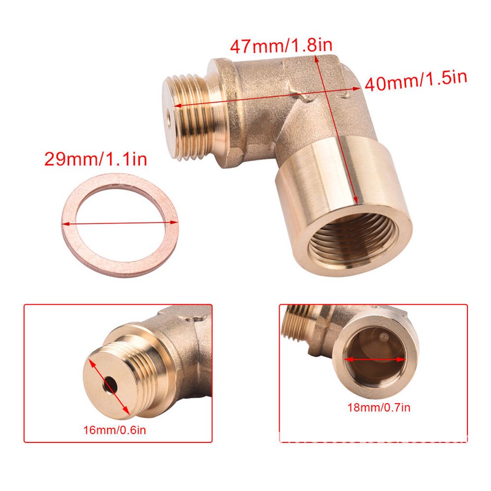 CHGRNLF L-style M18x1.5 02 Sensor Bung Angled Adapter 90 Degree, Brass O2 Sensor Check Engine Light Eliminator Extender