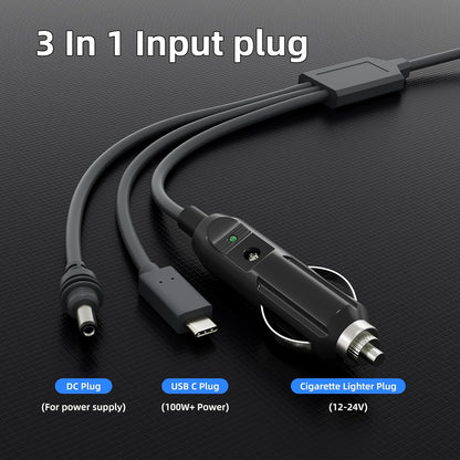 CHGRNLF Starlink Mini 3 in 1 DC Power Cable, 100W+ USB C 12-24V Cigarette Lighter Plug and DC Male Power Cable Cord for Starlink Mini, Plug and Play Starlink Mini Accessories