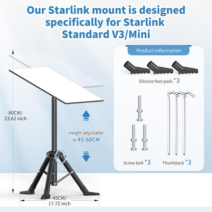 CHGRNLF Starlink Gen 3/ Starlink Mini Tripod Stand with Pipe Adapter, Outdoor Portable Starlink Mounting Kit for Camping and RV Travel