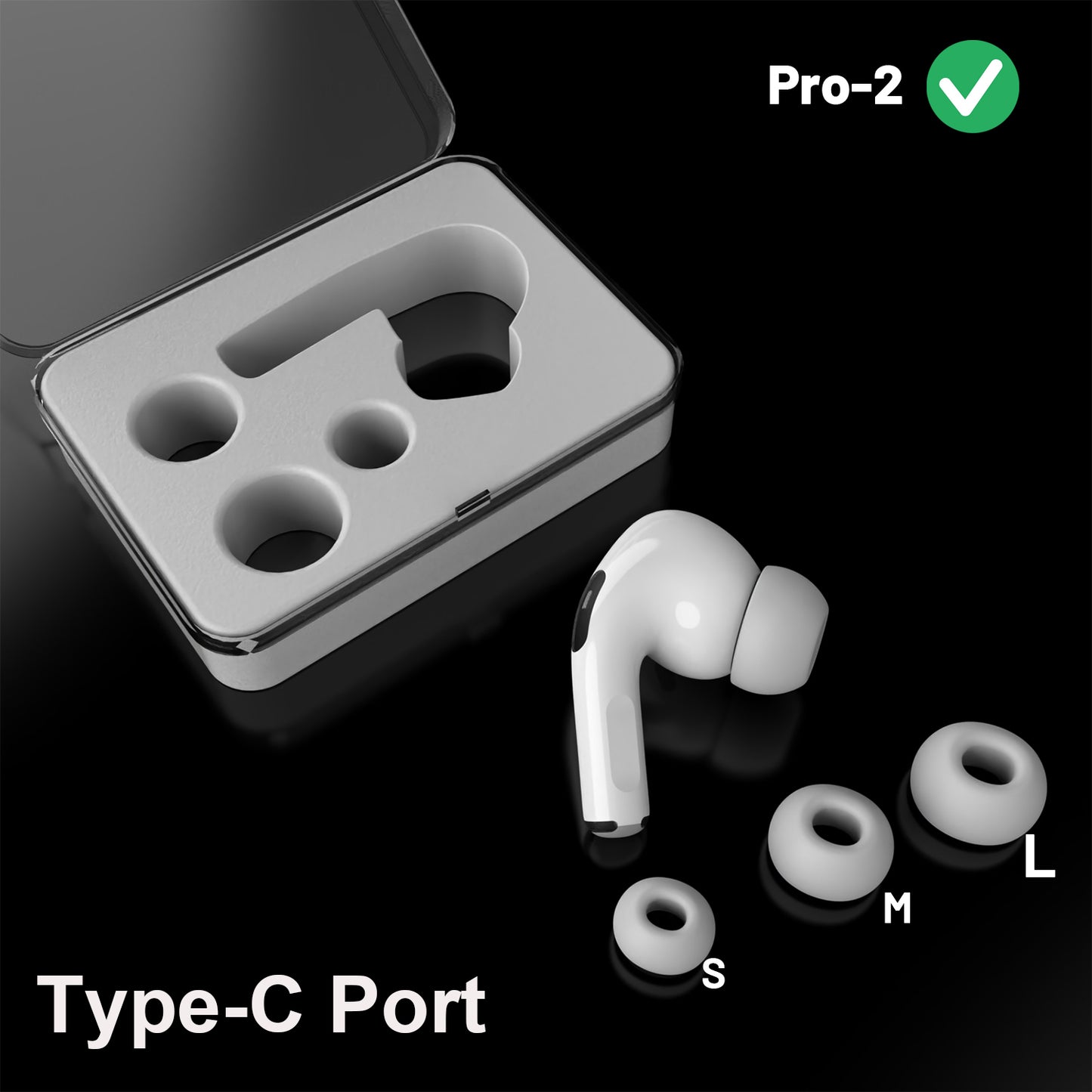 CHGRNLF A3047, A3048, A3049 Single Left Side Earbud Replacement for Air Pro 2nd Gen, Compatible with Original Pro 2 A2968 Charging Case with Type-C Port Ear Cushion